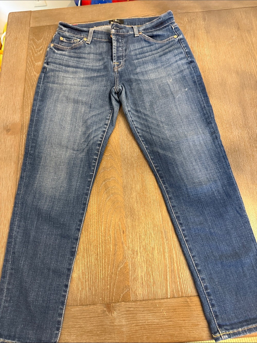 7 For All Mankind Straight Leg Jeans in Dark Blue Wash